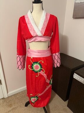 Red and Pink Floral Two-Piece Costume Set